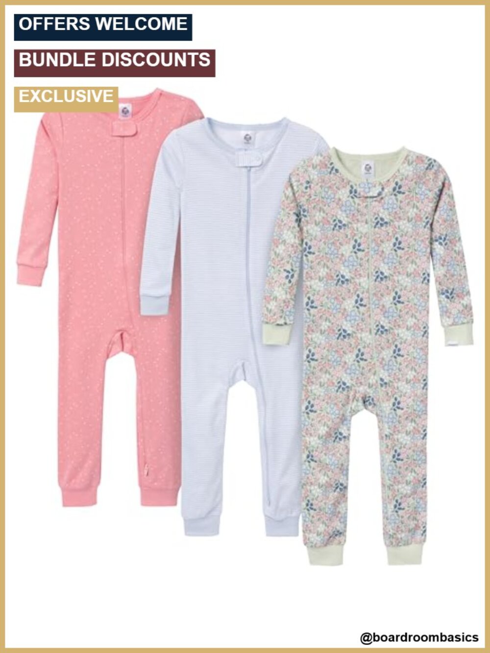3-Pack Baby Girls Footless Cotton Pajamas Snug Fit One Piece Sleepwear